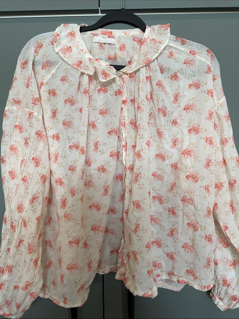 Doen Cream Blouse with Coral Floral Motif